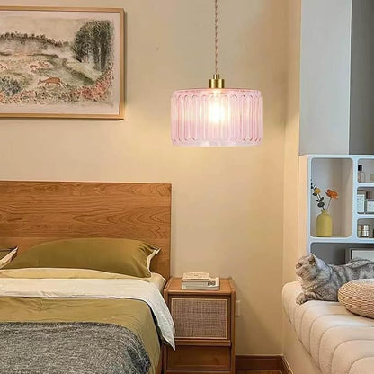 QIYIZM Pink Plug in Pendant Light Glass Hanging Lights with Plug in Cord Boho Hanging Lamp Gold Mid Century Modern Vintage Dimmable Flower Plug in Chandelier Ceiling Fixture for Living Room,Bedroom