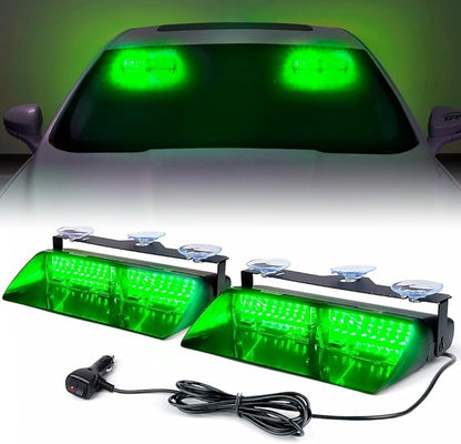 Xprite 2×11 inch High Intensity Green 32 LED Emergency Strobe Dash Lights, Interior Windshield Flashing Light w/Suction Cups for Postal Law Enforcement Volunteer POV Vehicles Trucks