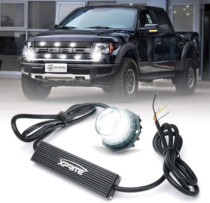 Xprite Hideaway Strobe Lights White LED Strobe Light Kit with 14 Flash Patterns Grill Strobe Lights for Trucks Surface Mount Headlight Taillight Emergency Warning for Work and Tow Vehicles - 1PC