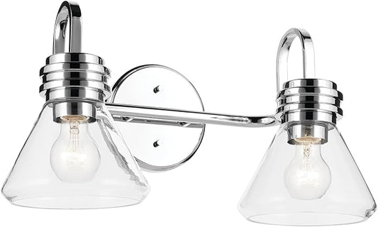 Kichler Farum 19.25" 2-Light Bathroom Vanity Light Fixture with Clear Glass in Chrome for Mirror, Modern Wall Mount Lighting Over Vanity (19.25" W x 9.5" H), 55154CHCLR
