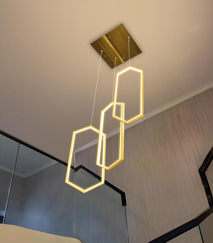 3-Rings Dimmable Pendant Lighting Adjust LED Mini Chandelier Ceiling Light Fixtures for Kitchen Island Dining Room Living Room Bedroom Gold
