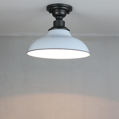 SAMTEEN Farmhouse Semi Flush Mount Ceiling Light 12-Inch Barn Style Ceiling Light Fixture Industrial White Flush Mount Light for Hallway Bedroom Entryway Foyer Kitchen