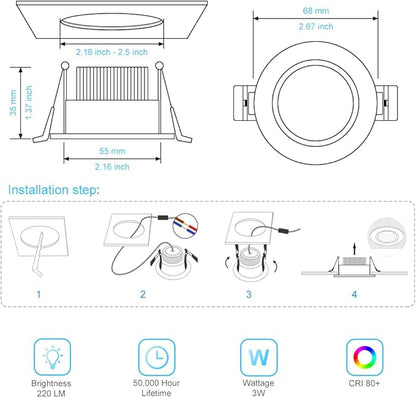 2 Inch LED Downlight, 3W Recessed Lighting Dimmable Ceiling Light Kit, 3000K Warm White, CRI80 Black Can Lights with LED Driver(35W Halogen Equivalent), 6 Pack
