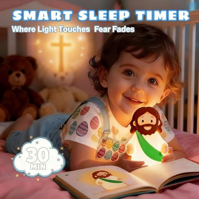 Jesus Night Light Rechargeable Bedside Night Light Dimmable Silicone LED Light Ideal for Religious Gatherings, Gifts for Sunday School, Baptism Presents, Easter Egg Decorations (Green)
