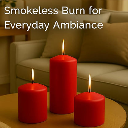 Stonebriar Unscented Pillar Candles – 18 Hour Burn Time, Long-Lasting Wax Candles for Weddings, Holidays, Home Décor & Special Events, Pack of 6, Red, 3" x 3"