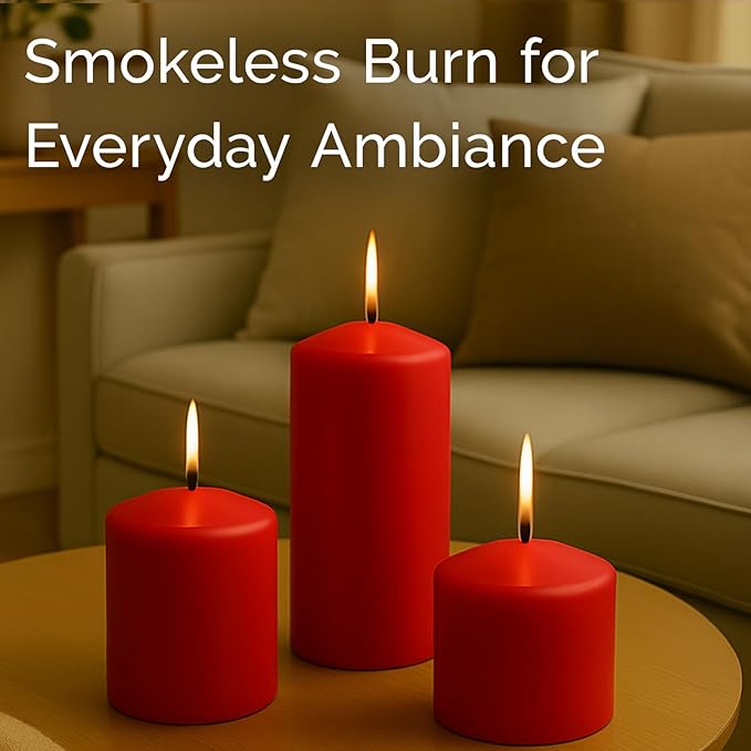 Stonebriar Unscented Pillar Candles – 65 Hour Burn Time, Long-Lasting Wax Candles for Weddings, Holidays, Home Décor & Special Events, Pack of 6, Red, 3" x 6"