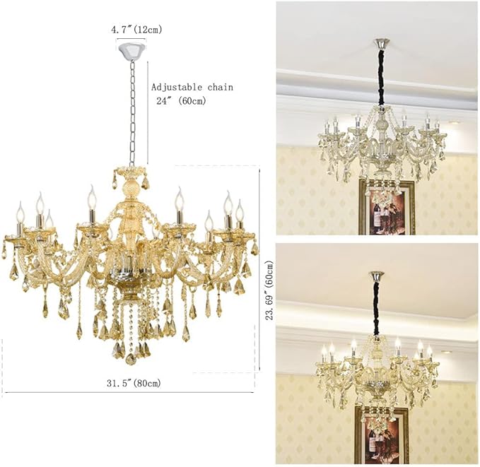 Cognac K9 Crystal Chandeliers Lighting Fixture 10 Lights, Modern Crystal Ceiling Lights, E12 Crystal Pendant Light Fixtures for Home Store Hallway (10 Lights)