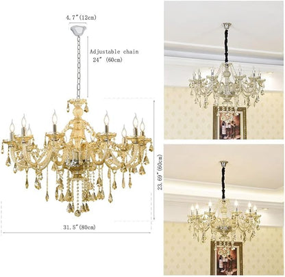 Cognac K9 Crystal Chandeliers Lighting Fixture 10 Lights, Modern Crystal Ceiling Lights, E12 Crystal Pendant Light Fixtures for Home Store Hallway (10 Lights)