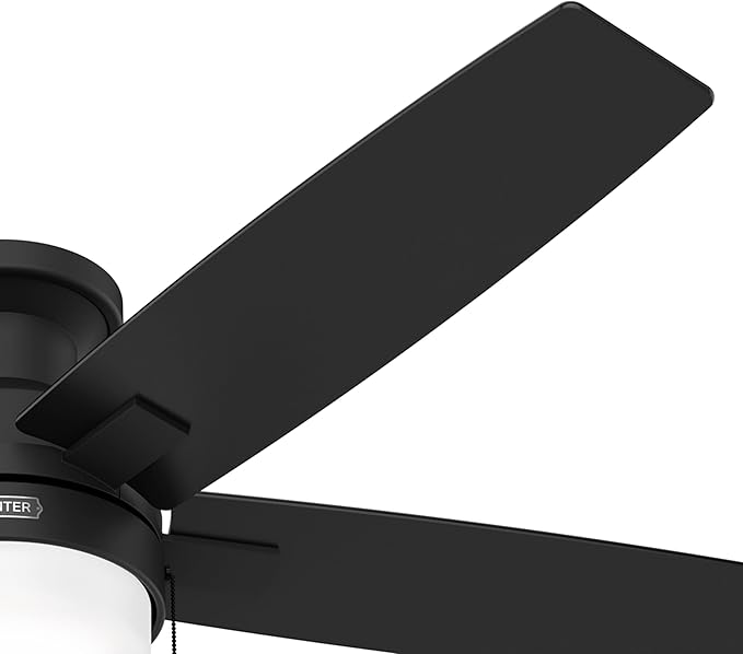 Hunter Ceiling Fan with LED Light - Black Ceiling Fan with Pull Chain, For Bedroom or Living Room, Standard Mount, No Remote, 5 Blades, Includes Bulbs - Anisten (Matte Black, 52 Inch)