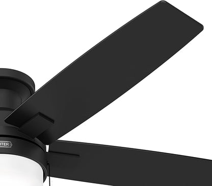 Hunter Ceiling Fan with LED Light - Black Ceiling Fan with Pull Chain, For Bedroom or Living Room, Standard Mount, No Remote, 5 Blades, Includes Bulbs - Anisten (Matte Black, 52 Inch)