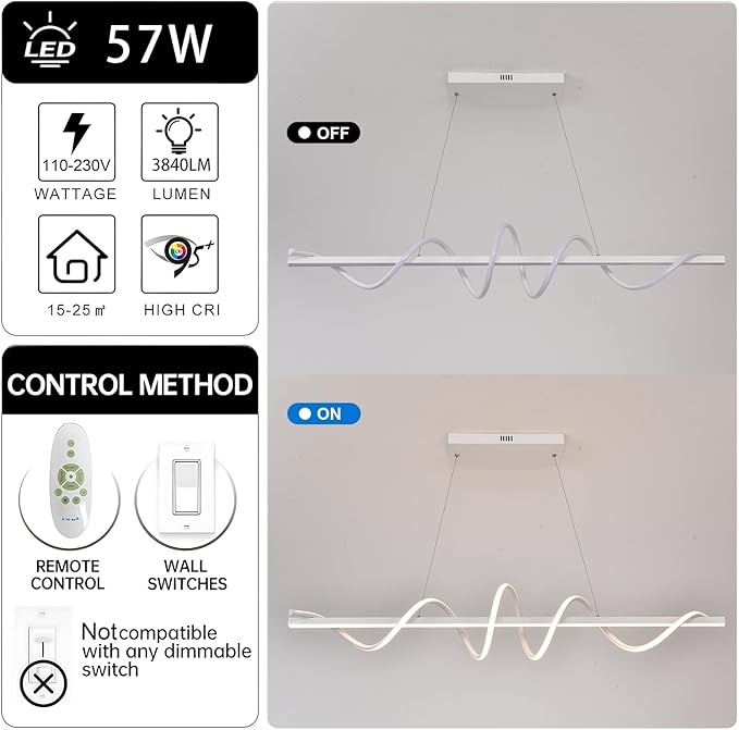 Modern LED Pendant Light Fixture,47.24inch Modern Chandelier Light Fixtures Dimmable with Remote 3000K-6500K Adjustable Color Temperature Brightness,Modern Kitchen Island Lighting for Dining Room