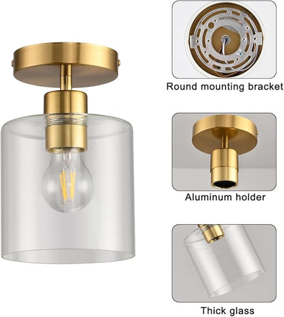 Modern Brass Semi Flush Mount Light Fixture for Entryway & Hallway, Gold Finish