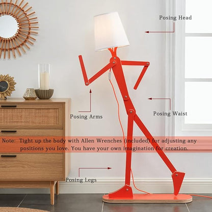Cool Tall Floor Lamp for Bedroom & Living Room - Unique Corner Decorative Reading Wood Standing Light Creative Swing Arm Design for Farmhouse Dorn Gift Idea - Oran Orange Bulb Included