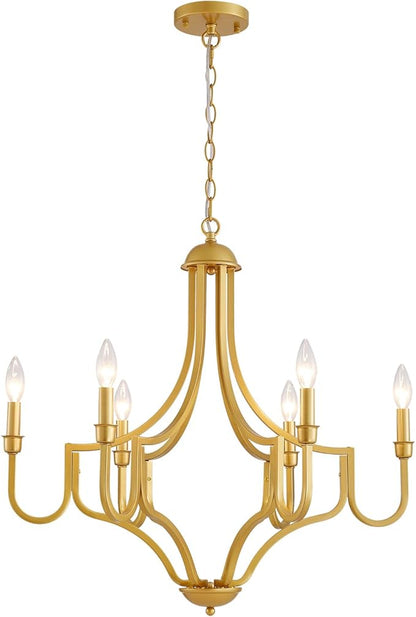 6-Light Maria Theresa Candle Chandelier Gold Ceiling Light Fixture for Dining Room, Living Room, Bedroom, Farmhouse Style, Vintage Antique Design, E12 Socket, D26.4*H28~78.7inch