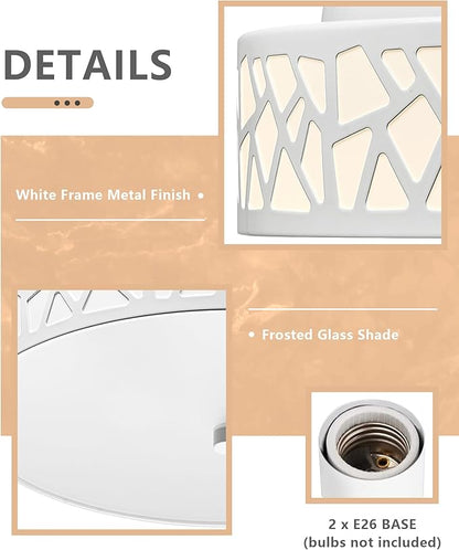 2-Light Flush Mount Ceiling Light, 12 Inch Modern Light Fixtures Ceiling Mount with White Metal and Frosted Glass Shade for Bedroom,Hallway, Kitchen
