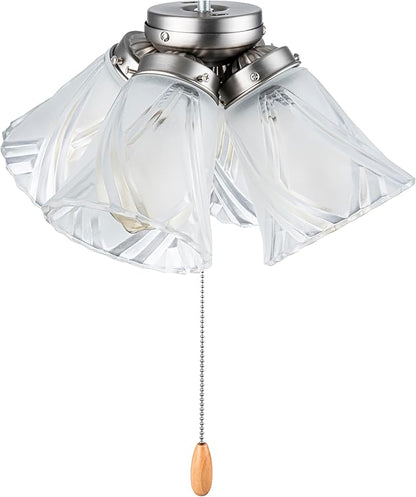 Aspen Creative 22016-3, Four-Light Ceiling Fan Light Kit with Pull Chain, Brushed Nickel Finish with Frosted and Clear Glass Shades, 14" Diameter x 7-3/8" Height