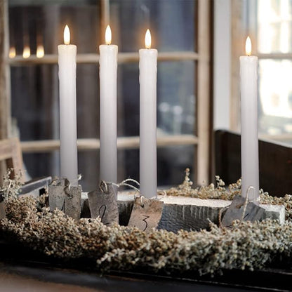 GenSwin Drip Wax Flameless Taper Candles Flickering with 10-Key Remote, Battery Operated Led Warm 3D Wick Light Window Candles Real Wax Pack of 6, Christmas Home Wedding Decor(White, 0.78 X 9.64 Inch)