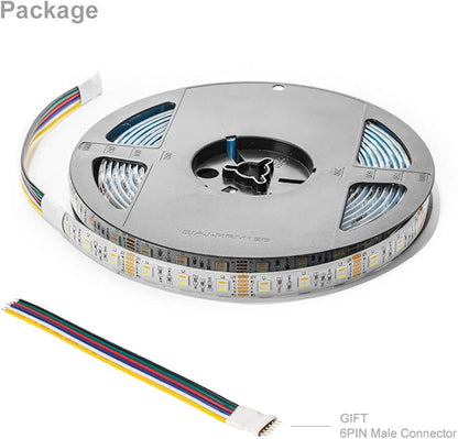 BTF-LIGHTING RGBCCT 5 Colors in 1 LED 5050SMD RGBWW RGB+Dimmable Tunable Color Temperature 2700K-6500K 16.4ft 60LEDs/m 300LEDs DC12V Multi-Colored Tape Lights IP65 White PCB(No Adapter or Controller)