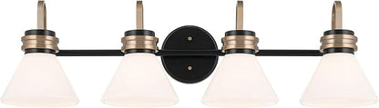 Kichler Farum 34" 4-Light Bathroom Vanity Light Fixture with Opal Glass in Black, Modern Over Mirror Lighting for Single or Double Vanity, Powder Room (34" W x 9.5" H), 55156BK