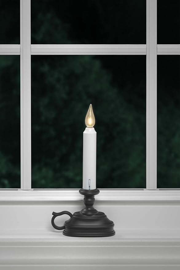 VC1820A 8.5 inch Battery Operated Vintage Filament LED Flameless Window Candle with Dusk to Dawn Timer and 3 Flame Settings, Antique Bronze/Black