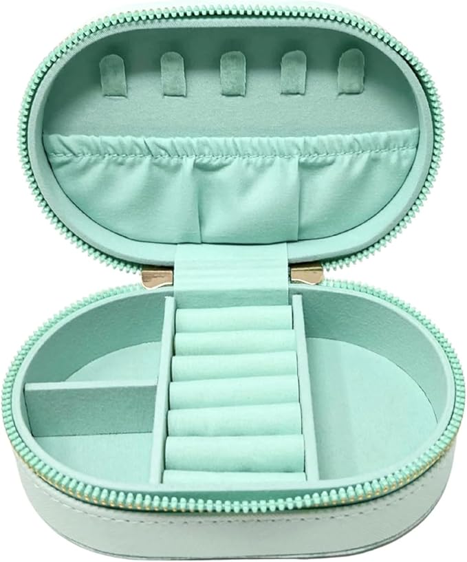Impressions Vanity BT21 Travel Jewelry Organizer with Faux Saffiano Leather, 3 Divided Compartments, Organizer box with BT21 Natural Garden Design, 8 Ring Holder, Inner Slip Pocket Vanity Organizer