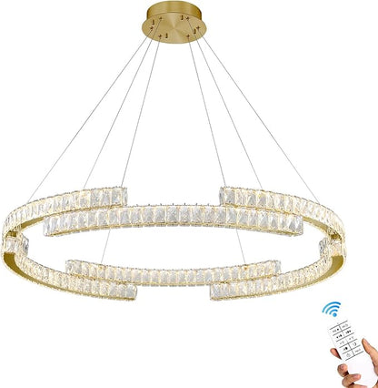 D47.5'' Gold Modern Crystal Ring Chandeliers for Living Room Dinning Room Crystal Pendant Light Dimmable 3000k-6000k
