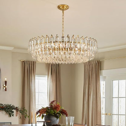 31.5" Modern Crystal Chandelier Gold 3-Tier Luxury Pendant Light Gold Plated Ceiling Pendant Lighting for Dinning Room Living Room Foyer