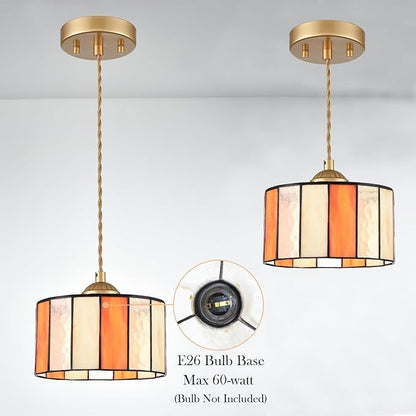 7.7-Inch Tiffany Style Pendant Lights Kitchen Island, Vintage Tiffany Hanging Light with Stained Glass Pendant Light Fixture for Dining Room Bedroom Hallway Bar Home Office