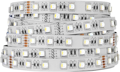 BTF-LIGHTING 5050 RGBW RGB+Cool White(6000K-7000K) 4 Colors in 1 LED Tape Light DC24V 5m 16.4ft 60LED/m Multi-Colored IP30 White 12mm PCB for Bedroom Kitchen Home Decoration(No Adapter or Controller)