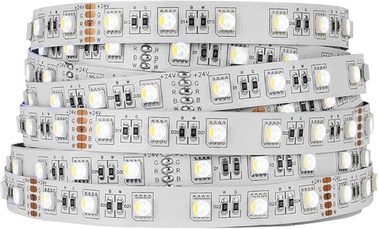 BTF-LIGHTING 5050 RGBW RGB+Cool White(6000K-7000K) 4 Colors in 1 LED Tape Light DC24V 5m 16.4ft 60LED/m Multi-Colored IP30 White 12mm PCB for Bedroom Kitchen Home Decoration(No Adapter or Controller)