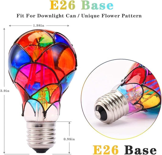 I-SHUNFA Non-Dimmable Edison Stained Glass LED Light Bulb, E26 Base A19/A60 LED Light Bulbs for Home Party,Recreation Room,Balcony,Garden,Christmas Decoration 2 Pack