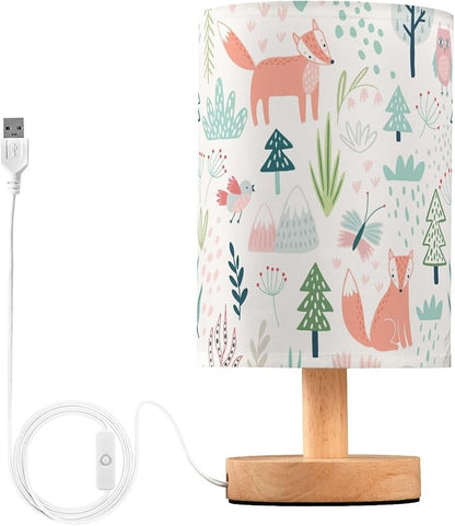 Bedside Table Lamp Cute Fox Owl Bird Nightstand Lamp with Wood Tropical Animals Tree Flower Desk Lamps for Bedroom Living Room Nursery Office Home Decor