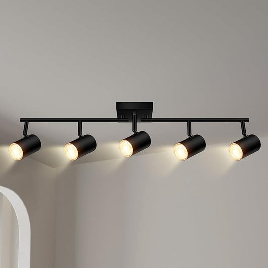 AUQUEE 5 Light Track Lighting Fixtures Ceiling, Matte Black Kichen Track Lighting, Rotatable Light Heads, Adjustable Modern LED Track Lights for Kitchen/Living Room/Hallway/Bar,GU10 Bulb Not Included