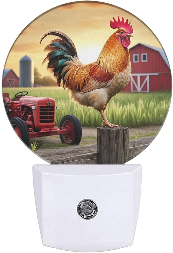EKOBLA Rooster Plug-in Night Light, Rustic Farm Rooster on Fence LED Nightlight with Dusk to Dawn Sensor for Kids Room & Hallway