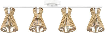 Globe Electric 64000050 28" 4-Light Track Lighting, Matte White, Natural Twine Shades, Ceiling Light, Pivot Shade, Kitchen Lights, 4 Bulb Track-Light
