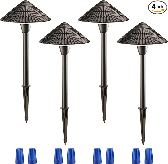 LEONLITE LED Low Voltage Landscape Lights, 3W Cast-Aluminum 12-24V Pathway Light, 4000K Cool White Waterproof Path Lights, ETL Listed Landscape Lighting Wired for Yard Lawn, Bronze, Pack of 4