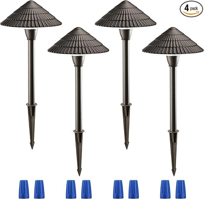 LEONLITE LED Low Voltage Landscape Lights, 3W Cast-Aluminum 12-24V Pathway Light, 4000K Cool White Waterproof Path Lights, ETL Listed Landscape Lighting Wired for Yard Lawn, Bronze, Pack of 4