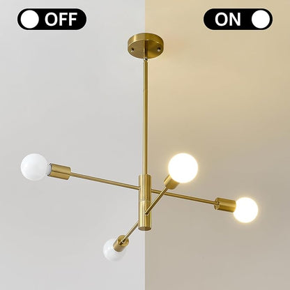 HHR Modern Sputnik Chandeliers, 4-Light Mid Century Modern Light Fixture, E26 Bedroom Chandelier Ceiling Light, Height Adjustable Hanging Pendant Lighting for Entryway Foyer Kitchen Island - Gold