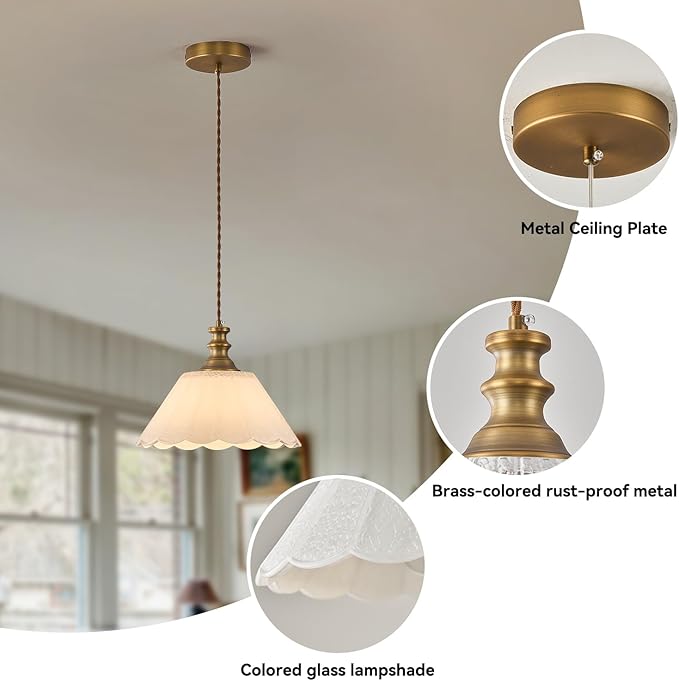 This Kitchen Island Pendant Light Features a Solid Brass Body paired with a high-Transparency Glass Shade