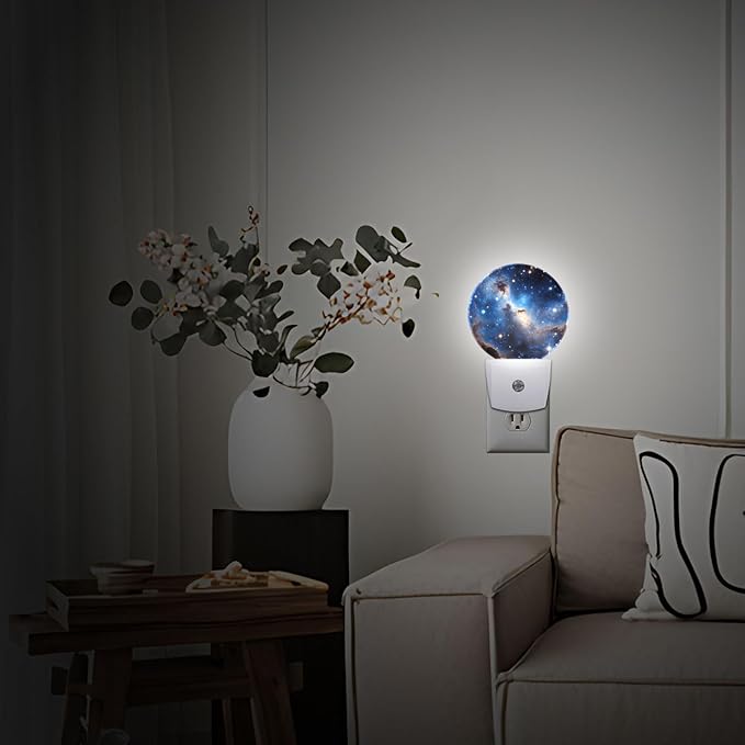 Space Nebula Stars Night Light Plug Into Wall Auto Led Sleep Round Lamp for Living Room Hallway Stairs