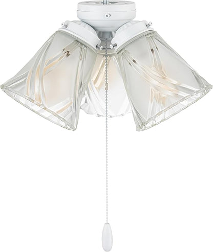 Aspen Creative 22013-3, Three-Light Ceiling Fan Light Kit with Pull Chain, Matte White Finish with Frosted and Clear Glass Shades, 14" Diameter x 7-3/8" Height