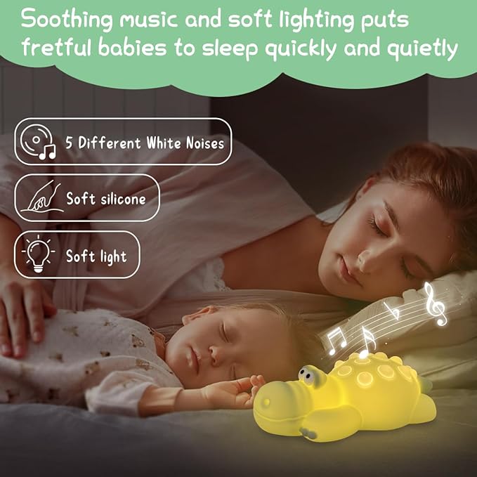 Night Light for Kids, Cute Silicone Nursery Crocodile Lamp with White Noise, NightLight for Baby and Toddler,Squishy Kawaii Bedside Lamp for Kids Room
