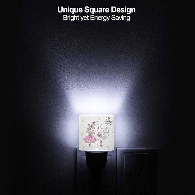 LED Night Light,Ballerina Girl with Swan LED Night Light Plug into Wall with Dusk to Dawn Light Sensor White Energy Efficient Nightlight for Bedroom Bathroom Hallway Living Room Kitchen
