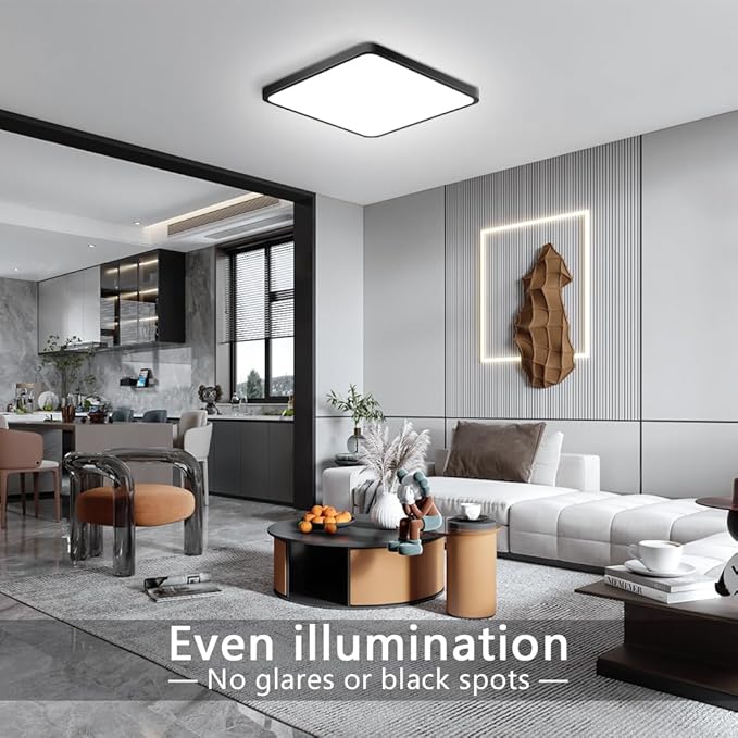 9Inch 18W Square LED Ceiling Light Fixtures Flush Mount, 5000K Daylight White LED Ceiling Lamp, Surface Mount Modern Ceiling Lights, Black Slim Flat Panel Lighting for Bedroom, Kitchen, Bathroom Etc