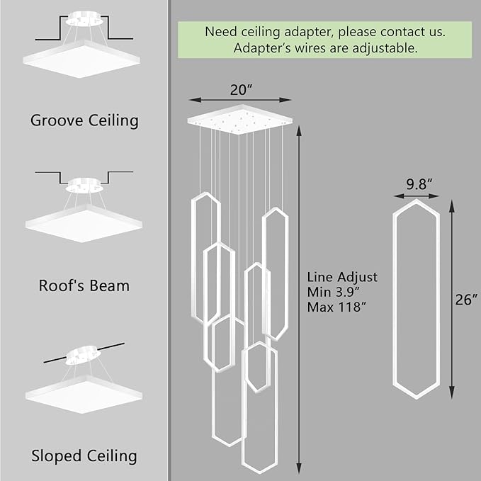 Modern Chandelier LED Dimmable Light for Staircase Living Room Entrance High Ceiling Chandeliers with Remote Control for Villa Foyer White