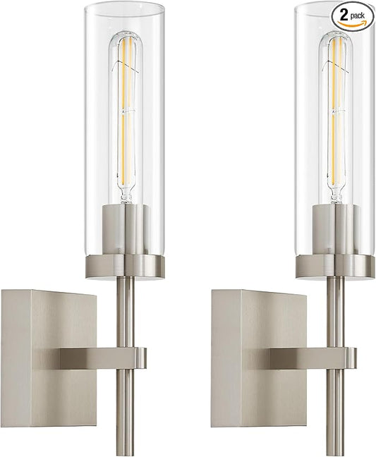 SANTOSTOCK Brushed Nickel Battery Operated Wall Sconces with Remote Control, Wireless Wall Sconce Set of 2, Rechargeable Cordless Wall Lights for Living Room Bathroom Hallway Entryway Stairwell, 3000K