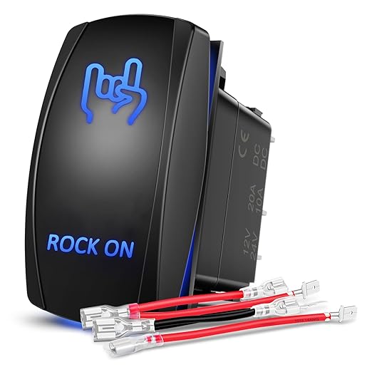 Nilight Rock On Rocker Switch Led Light Bar 5 Pin Laser ON/Off SPST switches 20A/12V 10A/24V Blue with Jumper Wires Set for Cars Trucks Boats ATVs UTVs RVs