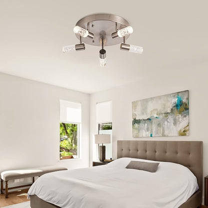 Dimmable LED Ceiling Spotlight Fixture，Adjustable Round Track Lighting, UL Driver Listed, 5-Light Directional Spotlight, Flush Mount Track Light Fixture, Canopy Switch Three Color changable.…