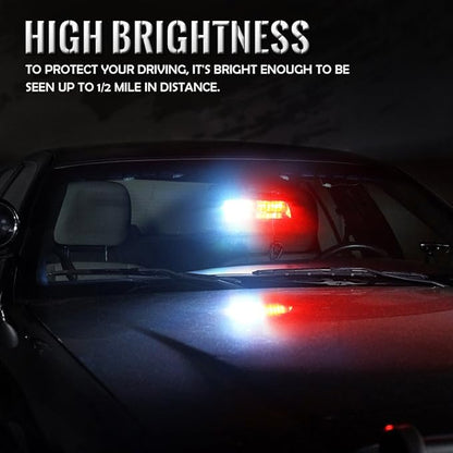 Xprite White Red LED Emergency Dash Strobe Light, Interior Windshield Safety Warning Firefighter Lights w/Suction Cups, 12V Windshield Visor Light Bar for Police Ambulance EMS Patrol Vehicles Trucks