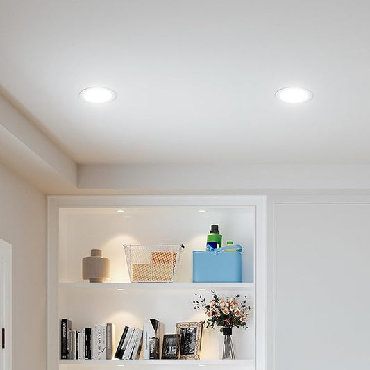 Amico 12 Pack 4 Inch 5CCT Ultra-Thin LED Recessed Dimmable Can/Ceiling Light with Junction Box, 2700K/3000K/3500K/4000K/5000K Selectable, 11W Eqv 70W, 800LM High Brightness Wafer Downlight - ETL&FCC